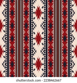 Ethnic Navajo seamless pattern. Vector traditional red color ethnic southwest stripes seamless pattern. Ethnic boho southwest border stripes use for fabric, home decoration elements, upholstery.