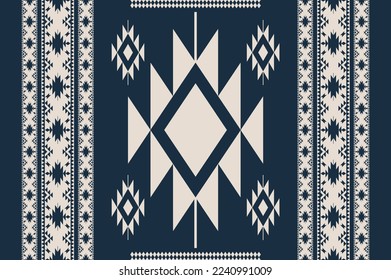 Ethnic Navajo seamless pattern. Vector blue-white color ethnic southwest pattern use for carpet, rug, tapestry, mat or home decoration elements. Ethnic boho southwest border stripes fabric design.