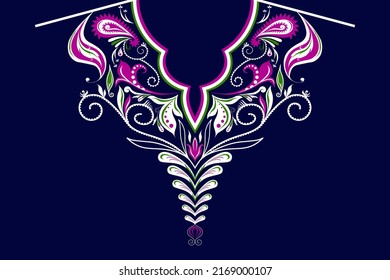 Ethnic Neck Collar Embroidery for fashion and other uses in vector. Geometric oriental pattern ethnic traditional flower necklace embroidery designs for fashion clothes, t-shirts in tribal style.