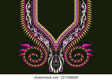 Ethnic Neck Collar Embroidery for fashion and other uses in vector. Geometric oriental pattern ethnic traditional flower necklace embroidery designs for fashion clothes, t-shirts in tribal style.