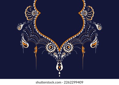 Ethnic Neck Collar Embroidery for fashion and other uses in vector. Geometric oriental pattern ethnic traditional flower necklace embroidery designs for fashion clothes, t-shirts in tribal style.