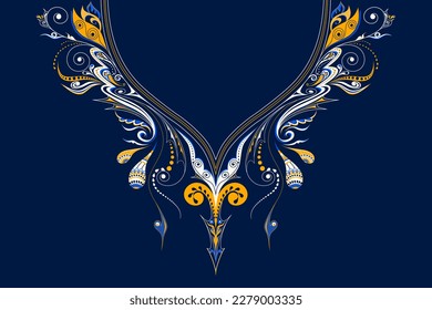 Ethnic Neck Collar Embroidery for fashion and other uses in vector. Geometric oriental pattern ethnic traditional flower necklace embroidery designs for fashion clothes, t-shirts in tribal style.
