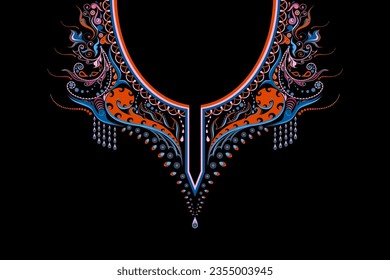 Ethnic Neck Collar Embroidery for fashion and other uses in vector. Geometric oriental pattern ethnic traditional flower necklace embroidery designs for fashion clothes, t-shirts in tribal style.