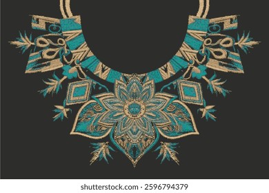 Ethnic Neck Collar Embroidery for fashion and other uses in vector. Geometric oriental pattern ethnic traditional flower necklace embroidery designs for fashion clothes, t-shirts in tribal style.