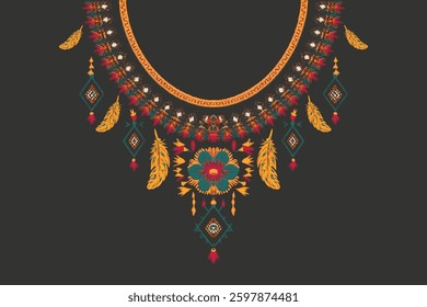 Ethnic Neck Collar Embroidery for fashion and other uses in vector. Geometric oriental pattern ethnic traditional flower necklace embroidery designs for fashion clothes, t-shirts in tribal style.