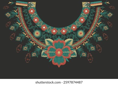 Ethnic Neck Collar Embroidery for fashion and other uses in vector. Geometric oriental pattern ethnic traditional flower necklace embroidery designs for fashion clothes, t-shirts in tribal style.