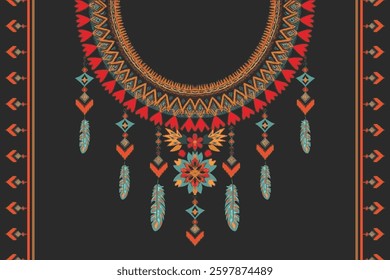 Ethnic Neck Collar Embroidery for fashion and other uses in vector. Geometric oriental pattern ethnic traditional flower necklace embroidery designs for fashion clothes, t-shirts in tribal style.
