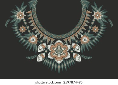 Ethnic Neck Collar Embroidery for fashion and other uses in vector. Geometric oriental pattern ethnic traditional flower necklace embroidery designs for fashion clothes, t-shirts in tribal style.