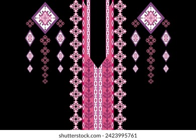 Ethnic neck embroidery geometric luxury black and pink pattern. Native Aztec traditional perfect design for collar, neckline, necklace, texture, textile, t shirt, border decor, decorative, illustrate