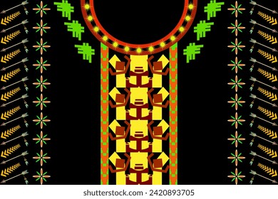 Ethnic neck embroidery luxury geometric traditional pattern. Native Aztec oriental design for neckline, necklace, element, texture, collar decor, decorative, t shirt, neck tie, border design, printing