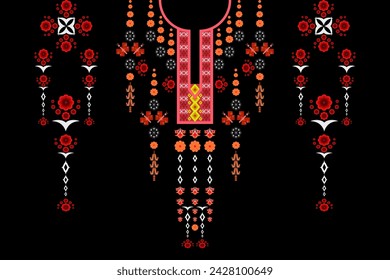 Ethnic neck embroidery luxury geometric traditional pattern. Native Aztec oriental design for neckline, necklace, element, texture, collar decor, decorative, t shirt, neck tie, border design, textile