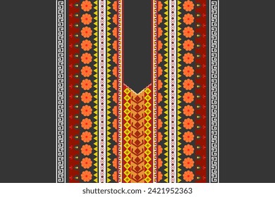 Ethnic neck embroidery native traditional decorative pattern. Motif luxury geometric design for neckline, necklace, border decor, element, texture, printing, fabric, clothing, ornament, fashion