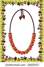 Ethnic necklace on jungle background. All elements are on separate layers and can be easily edited.