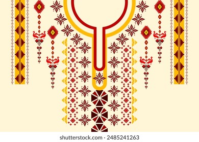 Ethnic neckline embroidery geometric oriental traditional pattern. Native collar decoration textile elements design for neckline, necklace, embroidery, ornament, collar, border decor, printing, fabric