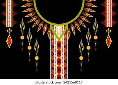 Ethnic neckline embroidery pattern. Native geometric oriental traditional design for necklace, necktie, collar element, printing, fabric, texture, textile, border decorative, clothing, lace