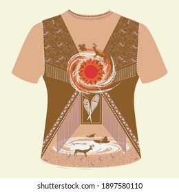 Ethnic northern print on men's T-shirt. To The Extreme North. Evenki, Chukchi, Yakutia, Yamal.