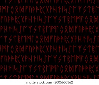 Ethnic Norwegian Icelandic seamless pattern. Runic talismans of the Vikings and northern peoples. Magic and magical runes. Pagan signs. Futhark repeatable background. Vector illustration