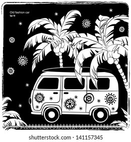 Ethnic old fashion bus illustration can be used as a greeting card
