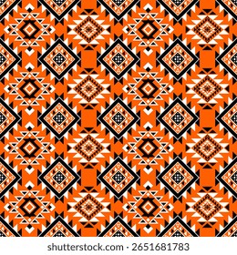 Ethnic orange pattern with intricate symmetrical motifs. Inspired by traditional Southeast Asian fabrics.