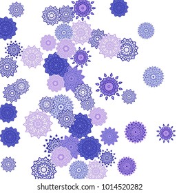 Ethnic Orient Background with Simple Mandala Motives. Outline Round Patterns on White Background. Bohemian Vintage  Background in Indian Style. Lacy Medallions. Moroccan, Turkish or Arabic Pattern