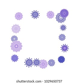 Ethnic Orient Background with Simple Mandala Motives. Outline Round Patterns on White Background. Bohemian Vintage  Background in Indian Style. Lacy Medallions. Moroccan, Turkish or Arabic Pattern