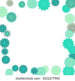 Ethnic Orient Background with Simple Mandala Motives. Outline Round Patterns on White Background. Bohemian Vintage  Background in Indian Style. Lacy Medallions. Moroccan, Turkish or Arabic Pattern