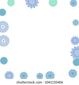 Ethnic Orient Background with Simple Mandala Motives. Outline Round Patterns on White Background. Bohemian Vintage  Background in Indian Style. Lacy Medallions. Moroccan, Turkish or Arabic Pattern