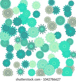 Ethnic Orient Background with Simple Mandala Motives. Outline Round Patterns on White Background. Bohemian Vintage  Background in Indian Style. Lacy Medallions. Moroccan, Turkish or Arabic Pattern