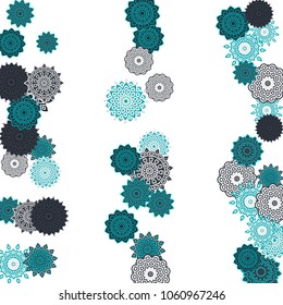 Ethnic Orient Background with Simple Mandala Motives. Outline Round Patterns on White Background. Bohemian Vintage  Background in Indian Style. Lacy Medallions. Moroccan, Turkish or Arabic Pattern