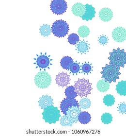 Ethnic Orient Background with Simple Mandala Motives. Outline Round Patterns on White Background. Bohemian Vintage  Background in Indian Style. Lacy Medallions. Moroccan, Turkish or Arabic Pattern