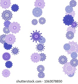 Ethnic Orient Background with Simple Mandala Motives. Outline Round Patterns on White Background. Bohemian Vintage  Background in Indian Style. Lacy Medallions. Moroccan, Turkish or Arabic Pattern