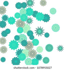 Ethnic Orient Background with Simple Mandala Motives. Outline Round Patterns on White Background. Bohemian Vintage  Background in Indian Style. Lacy Medallions. Moroccan, Turkish or Arabic Pattern