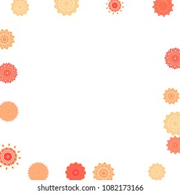 Ethnic Orient Background with Simple Mandala Motives. Outline Round Patterns on White Background. Bohemian Vintage  Background in Indian Style. Lacy Medallions. Moroccan, Turkish or Arabic Pattern