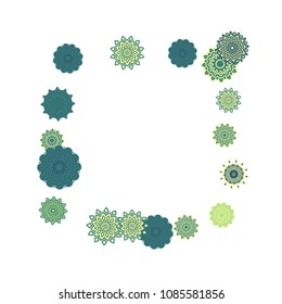 Ethnic Orient Background with Simple Mandala Motives. Outline Round Patterns on White Background. Bohemian Vintage  Background in Indian Style. Lacy Medallions. Moroccan, Turkish or Arabic Pattern