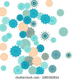 Ethnic Orient Background with Simple Mandala Motives. Outline Round Patterns on White Background. Bohemian Vintage  Background in Indian Style. Lacy Medallions. Moroccan, Turkish or Arabic Pattern