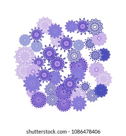 Ethnic Orient Background with Simple Mandala Motives. Outline Round Patterns on White Background. Bohemian Vintage  Background in Indian Style. Lacy Medallions. Moroccan, Turkish or Arabic Pattern