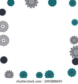 Ethnic Orient Background with Simple Mandala Motives. Outline Round Patterns on White Background. Bohemian Vintage  Background in Indian Style. Lacy Medallions. Moroccan, Turkish or Arabic Pattern