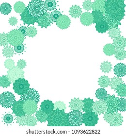 Ethnic Orient Background with Simple Mandala Motives. Outline Round Patterns on White Background. Bohemian Vintage  Background in Indian Style. Lacy Medallions. Moroccan, Turkish or Arabic Pattern