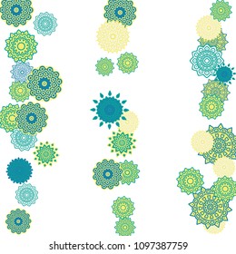 Ethnic Orient Background with Simple Mandala Motives. Outline Round Patterns on White Background. Bohemian Vintage  Background in Indian Style. Lacy Medallions. Moroccan, Turkish or Arabic Pattern