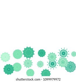 Ethnic Orient Background with Simple Mandala Motives. Outline Round Patterns on White Background. Bohemian Vintage  Background in Indian Style. Lacy Medallions. Moroccan, Turkish or Arabic Pattern