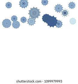 Ethnic Orient Background with Simple Mandala Motives. Outline Round Patterns on White Background. Bohemian Vintage  Background in Indian Style. Lacy Medallions. Moroccan, Turkish or Arabic Pattern