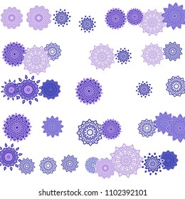 Ethnic Orient Background with Simple Mandala Motives. Outline Round Patterns on White Background. Bohemian Vintage  Background in Indian Style. Lacy Medallions. Moroccan, Turkish or Arabic Pattern