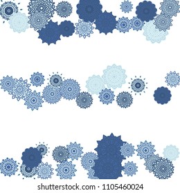 Ethnic Orient Background with Simple Mandala Motives. Outline Round Patterns on White Background. Bohemian Vintage  Background in Indian Style. Lacy Medallions. Moroccan, Turkish or Arabic Pattern