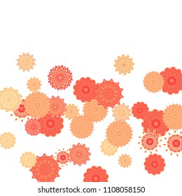 Ethnic Orient Background with Simple Mandala Motives. Outline Round Patterns on White Background. Bohemian Vintage  Background in Indian Style. Lacy Medallions. Moroccan, Turkish or Arabic Pattern