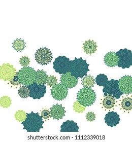 Ethnic Orient Background with Simple Mandala Motives. Outline Round Patterns on White Background. Bohemian Vintage  Background in Indian Style. Lacy Medallions. Moroccan, Turkish or Arabic Pattern