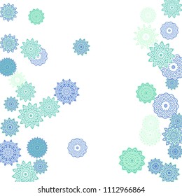 Ethnic Orient Background with Simple Mandala Motives. Outline Round Patterns on White Background. Bohemian Vintage  Background in Indian Style. Lacy Medallions. Moroccan, Turkish or Arabic Pattern