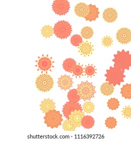 Ethnic Orient Background with Simple Mandala Motives. Outline Round Patterns on White Background. Bohemian Vintage  Background in Indian Style. Lacy Medallions. Moroccan, Turkish or Arabic Pattern