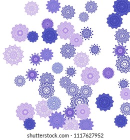 Ethnic Orient Background with Simple Mandala Motives. Outline Round Patterns on White Background. Bohemian Vintage  Background in Indian Style. Lacy Medallions. Moroccan, Turkish or Arabic Pattern