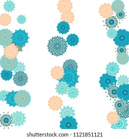 Ethnic Orient Background with Simple Mandala Motives. Outline Round Patterns on White Background. Bohemian Vintage  Background in Indian Style. Lacy Medallions. Moroccan, Turkish or Arabic Pattern