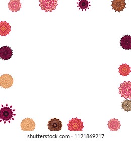 Ethnic Orient Background with Simple Mandala Motives. Outline Round Patterns on White Background. Bohemian Vintage  Background in Indian Style. Lacy Medallions. Moroccan, Turkish or Arabic Pattern